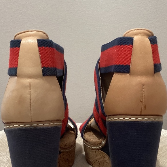 **NEW** Splendid Klever Wedge Heeled Cork Sandals - Red/Blue/Tan - 7M - Picture 9 of 13